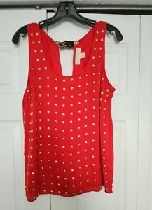 Michael Kors Damen rotes ärmelloses Top mit goldenen Nieten & schwarzen Schnallendetail - Bild 1 von 9