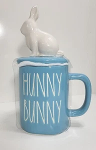 Rae Dunn HUNNY BUNNY Blue Easter Mug with Rabbit Topper! New release, 2023 - Picture 1 of 6