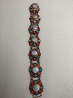Vintage Turquoise & Coral Stones Gold Tone 6" Long Bracelet