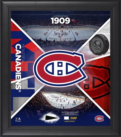 Montreal Canadiens Framed 15" x 17" Team Impact Collage with a Piece of GU Puck Cover