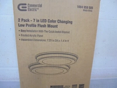 CE 7 in. Luz de techo LED redonda seleccionable blanca, bajo perfil 2PK Foto 1 de 4