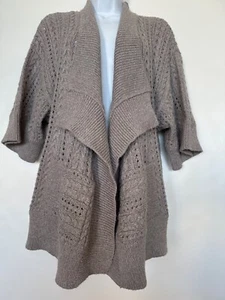 Splendid Women's Sm Gray Cable Knit Open Front Pockets Boho Cardigan Sweater - Picture 1 of 9