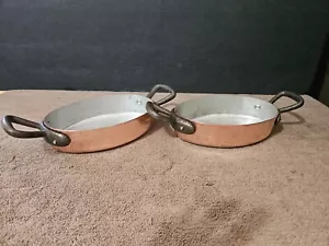 BAUMALU COPPER TIN LINED OVAL AU GRATIN PAN MADE IN FRANCE 6 3/8" SET OF 2 RARE - Picture 1 of 9