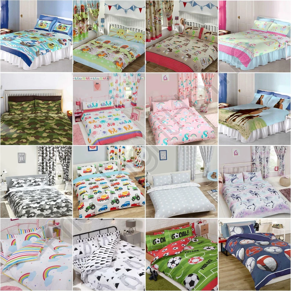 KIDS DOUBLE DUVET COVER SETS BOYS GIRLS - STARS FOOTBALL DINOSAUR CAMO SPACE - Image 1 of 1