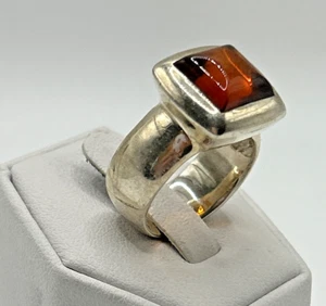 STUNNING .925 Vintage Sterling Silver Estate Ring Size 7.5 Orange stone - Picture 1 of 6