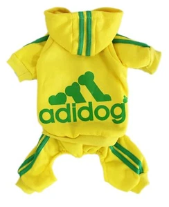 Adidog Pet Clothes S Dog Hoodie Coat Sweatshirt Sweater Yellow Green Jumpsuit - Picture 1 of 6