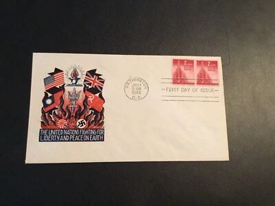 FDC 1943 #907-44 STAEHLE United Nations Fighting For Liberty Cachet USA - Image 1 of 2