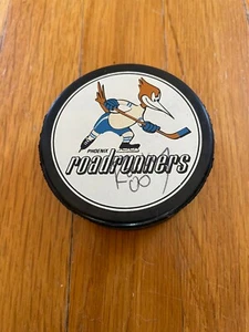 PHOENIX ROADRUNNERS 1995 IHL TURNER CUP PLAYOFFS HOCKEY PUCK SIGNED BY ROCKY - Picture 1 of 7