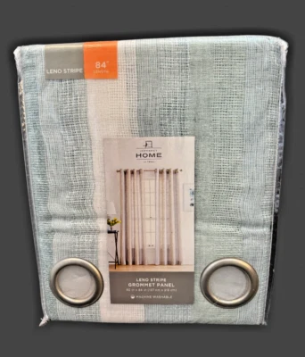 Panel de ojal Leno Stripe JC Penney transparente polvoriento aguamarina rayas 50" x 84" costero Foto 1 de 4