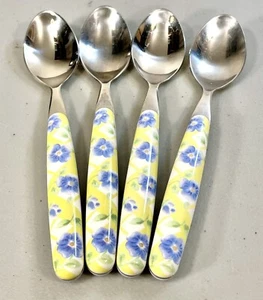 (4) Pfaltzgraff Teaspoon Lot ~ Floral Plastic Handle ~ Pattern Unknown ~ 6.5”  - Picture 1 of 8