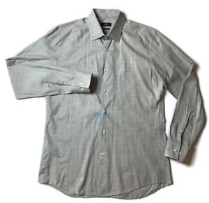 Hugo Boss Mens Jango Dress Shirt Gray White Plaid Slim Fit Button Down 42 16.5
