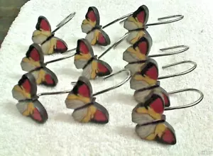 Butterfly Shower Hooks black, 10 Hooks Wood or Resin unsure, With Butterfly Curt - Picture 1 of 4