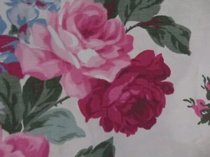 ENORMES cortinas vintage de tela de corteza de algodón de la década de 1940 rosas rosadas en cortinas blancas cremosas - Imagen 1 de 18