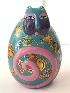 ❤️Laurel Burch ~ Cat Ceramic Egg Fishy Feline ~ Handpainted Figurine Numbered❤️ - Picture 1 of 5
