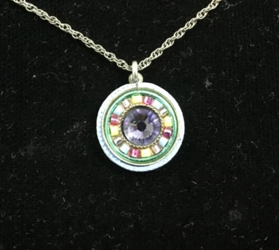 СВЕТЛЯЧОК Swarovski кристалл мозаика диск ожерелье синий, зеленый фиолетовый и розовый - Изображение 1 из 4