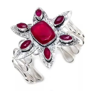 Ruby (Simulated) Gemstone 925 Sterling Silver Jewelry Cuff Bracelet Z224 - Picture 1 of 4