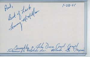 TOM TOMMY MCMILLAN INDEX CARD SIGNED 1977 SEATTLE MARINERS PSA/DNA CERTIFIED