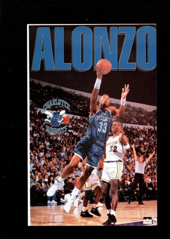 ALONZO MOURNING CHARLOTTE HORNETS STARLINE Poster MINI Promo 3x5 RARE Cover