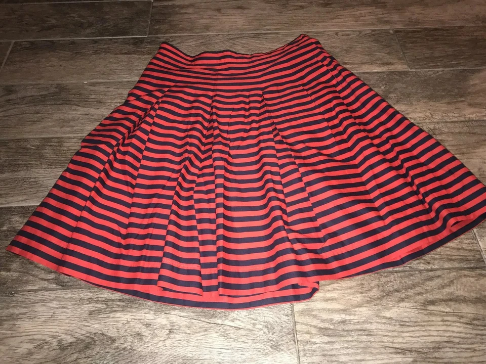 J Crew Women's Size 4 Pleated Skirt Red Blue Striped Lined Cotton - Image 1 of 4