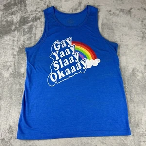 Pride Tank Top Gay Yaay Slaay Okaaay Sz Medium #takepride Blue Tank Top - Picture 1 of 8