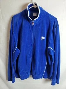 VTG Fila 80s 90s Men's Full Zip Velour Track Jacket Blue sz S - Picture 1 of 6