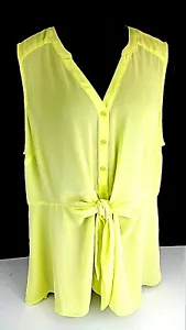 Torrid 2 Peplum Blouse Lime Green Georgette Collarless Sleeveless Tie 2X 18 - Picture 1 of 5
