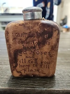 Flask leather covering 1950's Vintage LEATHER COVERED GLASS FLASK - Picture 1 of 6