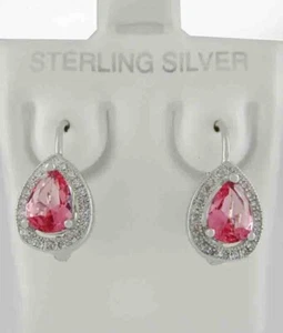 LAB CREATED 2.14 Cts PINK & WHITE SAPPHIRE EARRINGS .925 STERLING SILVER - NWT - Picture 1 of 4