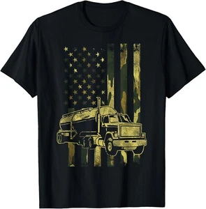 Camo American Flag Truck Patriotic US Trucking Trucker Gifts Gift Unisex T-Shirt - Picture 1 of 3