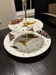 Dawn Oman Two Tier Plate Yellowknife Canada With Butterflies First Nations Art - Picture 1 of 7