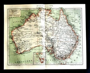 1894 OLD GEOGRAFIC PRINT:AUSTRALIA - AUSTRALIEN.CONTINENTE AUSTRALIANO.Brockhaus - Foto 1 di 1