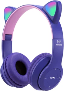Kids Headphones, Cat Ear LED Light up Bluetooth 5.0 Foldable Wireless Gaming ... - Picture 1 of 1