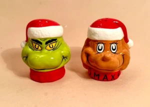 Sleigh Bell Bistro Dr. Seuss's Grinch & Max Ceramic Salt & Pepper Shakers / New - Picture 1 of 7