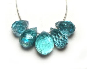 TEAL BLUE APATITE FACETED DROP BRIOLETTE 5! BEADS 457N 5x2mm to 6x3mm - Picture 1 of 1