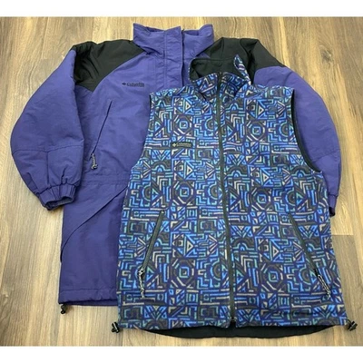 Винтажный 90-х женщин Columbia гранит пик 2 изделия Aztec флис жилет лыж куртка комплект L - Изображение 1 из 4