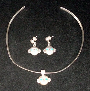 Bendable Genuine 950 Silver Choker With Aztec Charm + Earrings (Peru) (NEW) - Picture 1 of 5