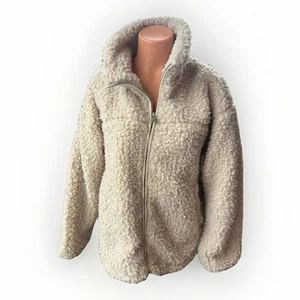 Urban Outfitters Sherpa Teddy Jacket Size M Ivory Full Zip Oversized Lined - Picture 1 of 7