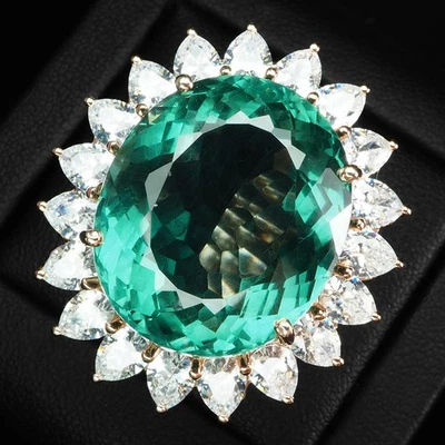 ANILLOS REGALO NAVIDAD - TURMALINA VERDE AZULADO OVALADO 29,15 QUILATES PLATA DE LEY 925 Foto 1 de 4