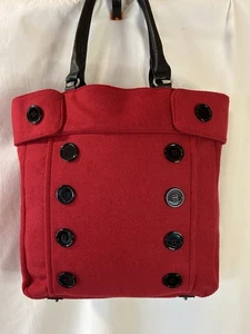 Braciano Vintage Red Felted Purse Weekender Tote Bag Button Trim Pea Coat Fall - Picture 1 of 9