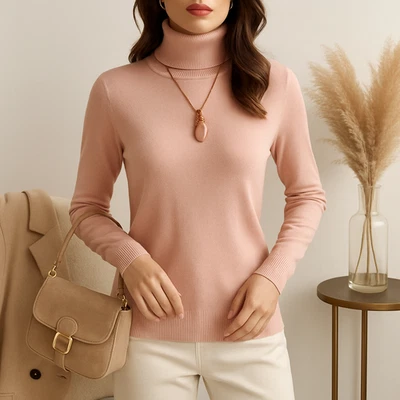 Suéter Pullover Ligero Calvin Klein Mujer L Rosa Cuello Alto Manga Larga Foto 1 de 4