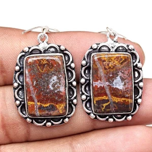 Stick Agate Gemstone Handmade Silver Jewelry Earrings 1.75'' - Picture 1 of 5