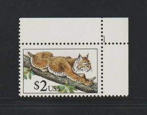 US EFO ERROR Stamps #2482  $2 Bobcat: Nice Color Shift. plate # single! MNH - Picture 1 of 2
