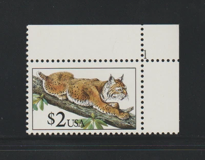 US EFO ERROR Stamps #2482  $2 Bobcat: Nice Color Shift. plate # single! MNH - Image 1 of 2