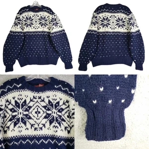 VTG John Ashford Handknit Wool Sweater Shetland Wool Birdseye Fair Isle Size L - Picture 1 of 8