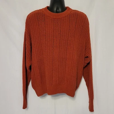 VTG 90s Structure Burnt Orange Chunky Knit Crew Neck Sweater Fisherman Men's L - Image 1 of 4
