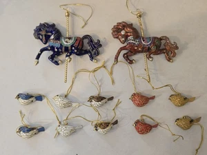 Vintage Enameled Cloisonne Ornaments Lot Of 12 Carousel Horses + 2" Birds - Picture 1 of 16