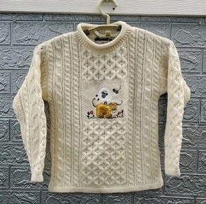 New Aran Crafts Crew Neck Embroidery Sweater Natural Size 6/7 Youth - Picture 1 of 6
