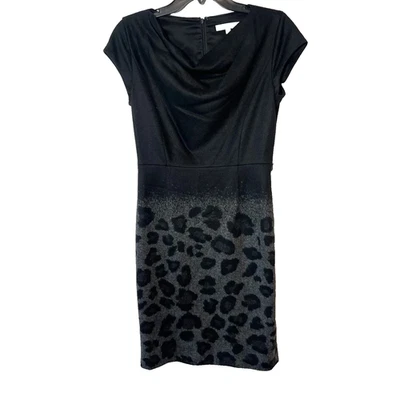 Classiques Entier Cap Sleeve Animal Print Sheath Dress Womens 4 Black Wool Blend - Image 1 of 4