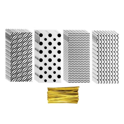 Bolsa de tratamiento de celofán de 200 piezas, bolsas de celofán de 10,8"x4,9" con lazos giratorios, negra Foto 1 de 4