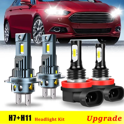 For Ford Fusion 2006-2016 6500K LED Headlights High&Low Beam Light Bulbs H7 H11 - Image 1 of 4